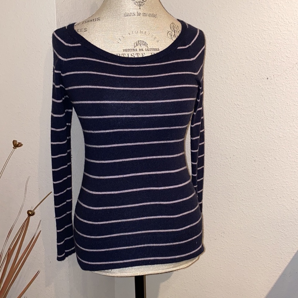 Gap striped sweater XS petite navy blue open neck - Picture 1 of 7